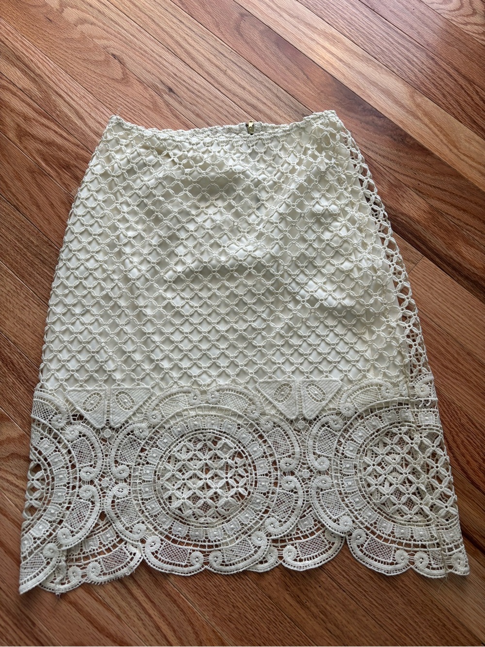 Sage Ivory Crochet Lace Pencil Skirt Boho Bridal Country Lined Women’s Size M